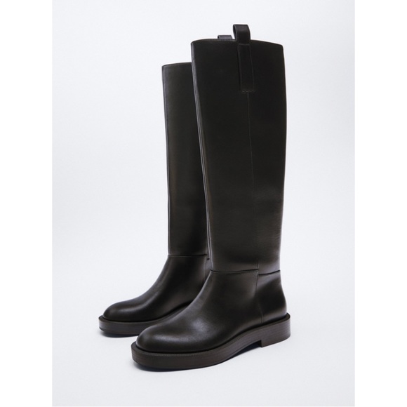 Zara Shoes - Zara Leather Tall Riding Pull-on Boots Black Size US 6